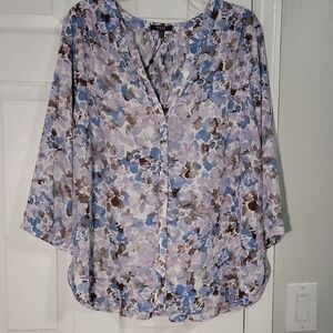 NYDJ Floral Blue and Brown Blouse Siza OX